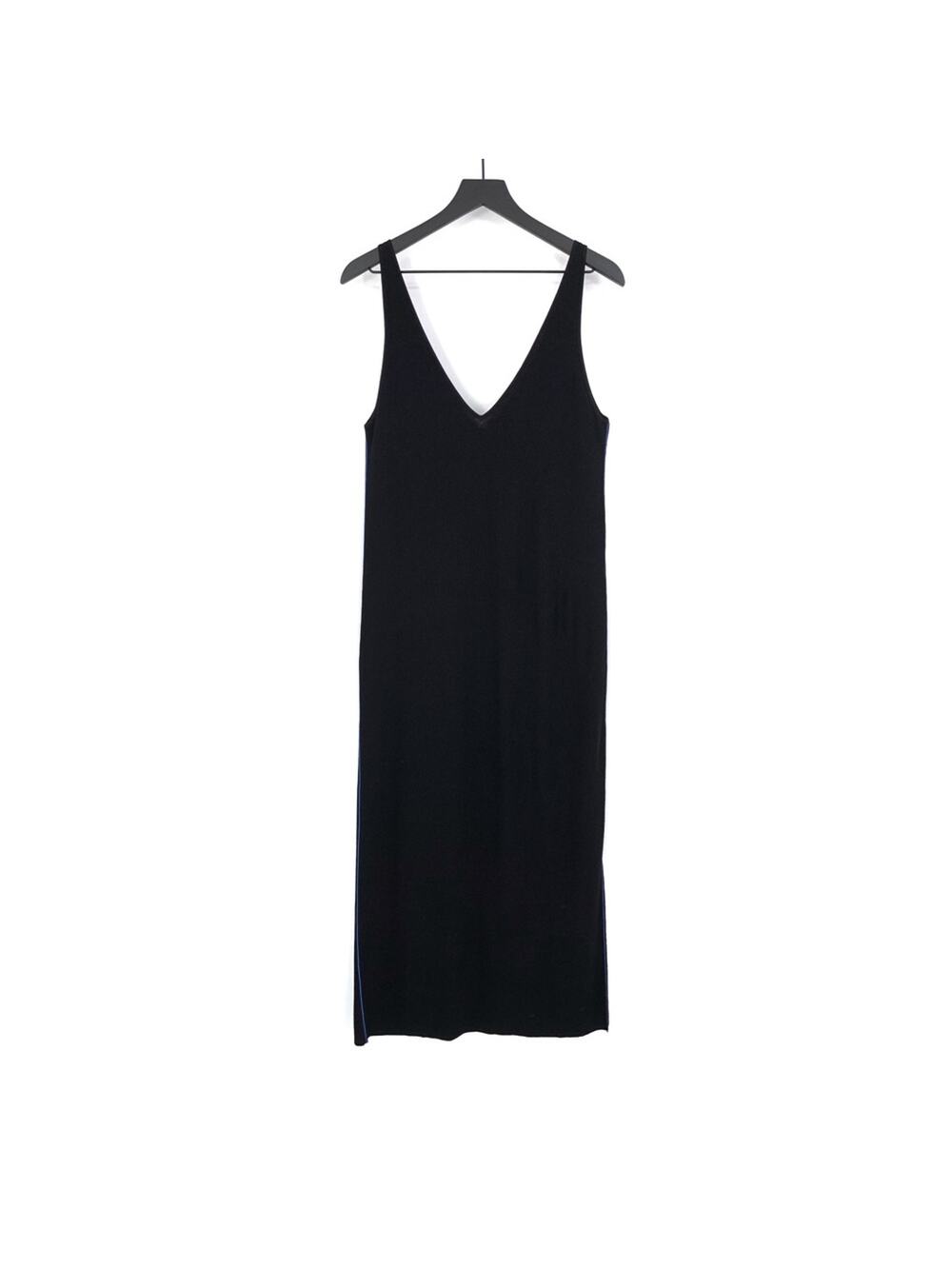THEORY Double V Maxi Wooster V-Neck Midi Dress Black Blue M